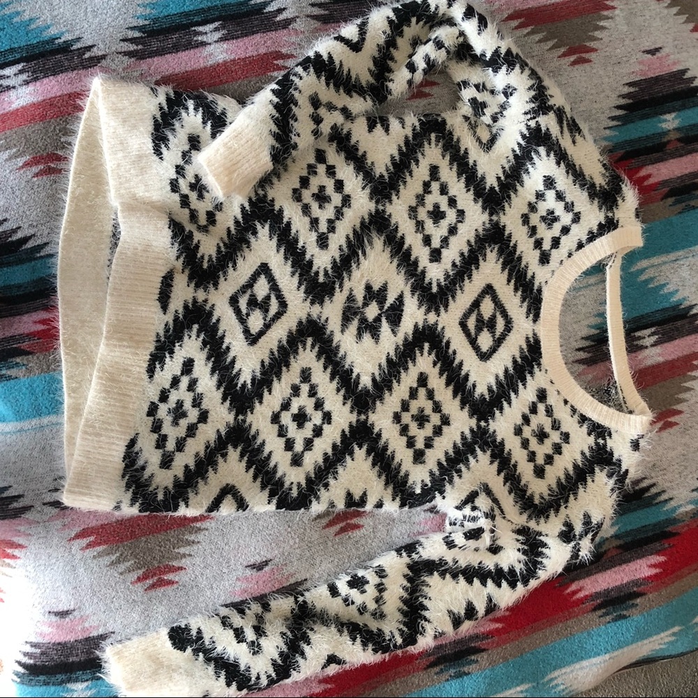 Aztec print sweater- open back.